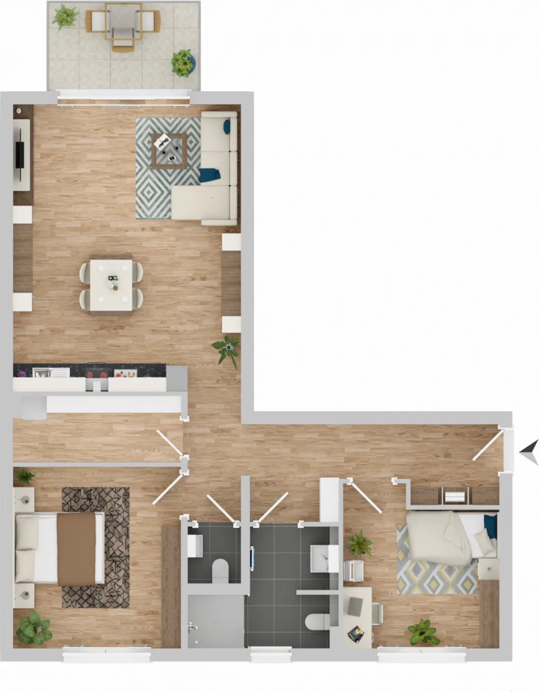 Grundriss einer Drei-Zimmer-Wohnung mit ca. 93 m² Wohnfläche