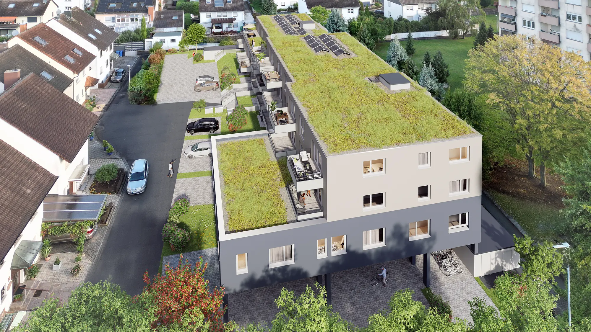 Visualisierung von BachgauLiving an der Hasselstraße in Großostheim-Ringheim aus der Luft
